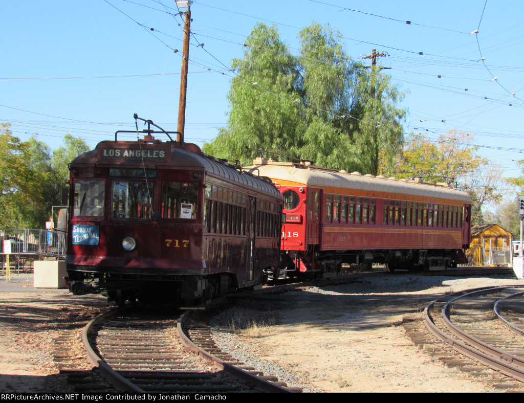 A pair of Pacific Electric cars on display during Thomas